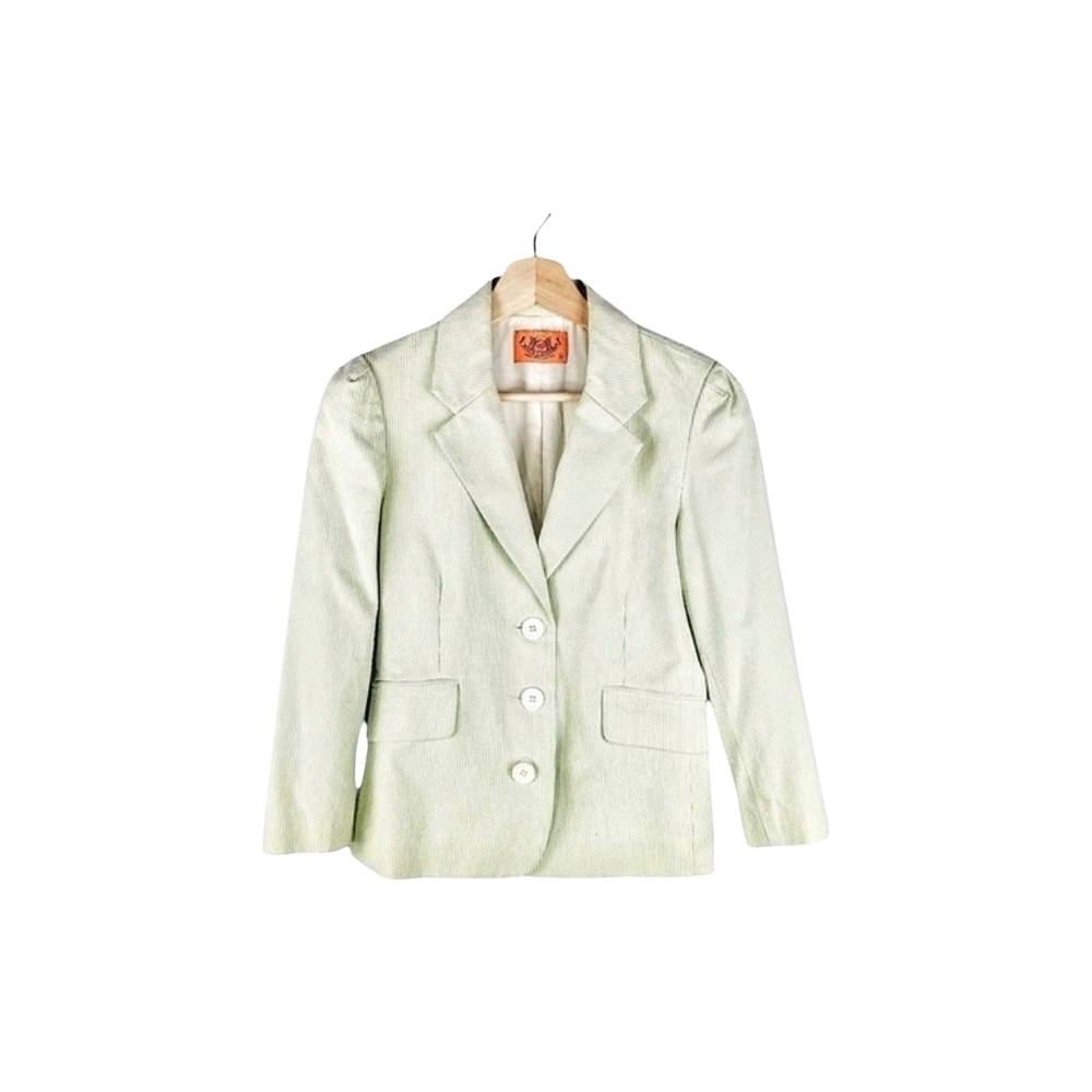 Vintage Y2k Juicy Couture Jacket Green & Cream Striped 3/4 Sleeve Blazer Size S